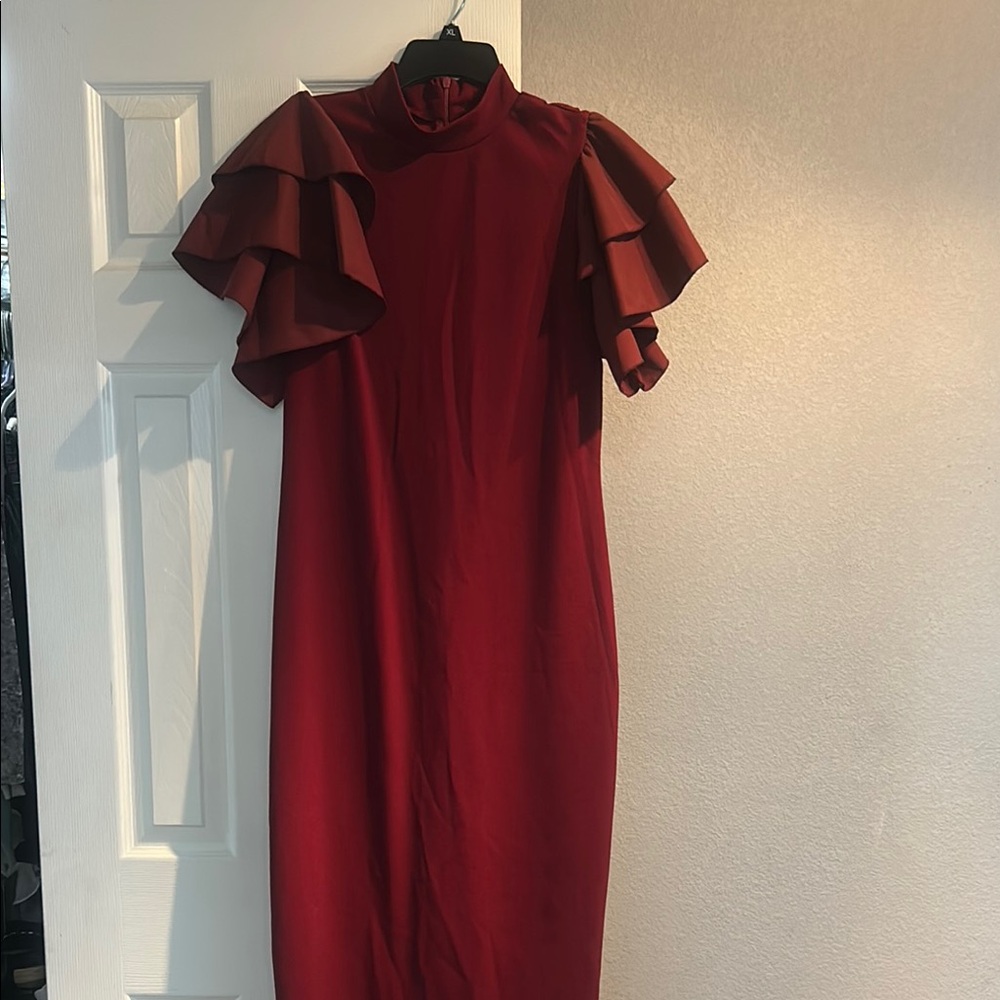 SHEIN Red Ruffled Tiered Midi Dress